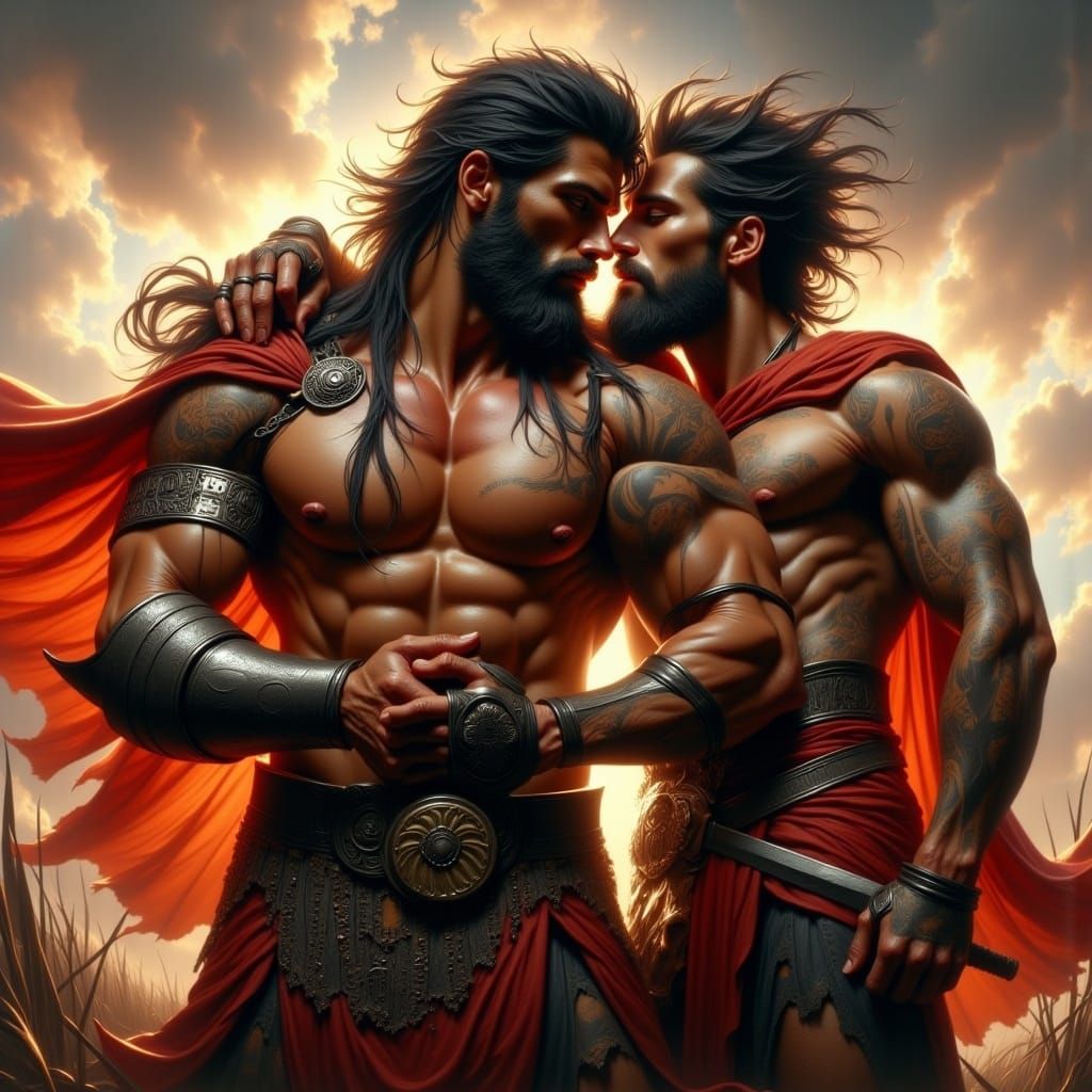 Orc Gladiators' Loving Embrace: Fantasy Book Cover