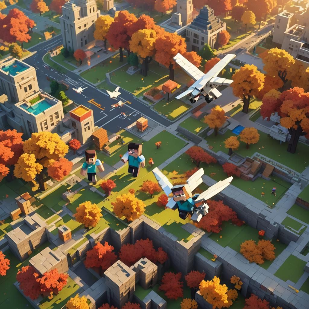 Minecraft Concept Art: Shin-chan in Blocky City