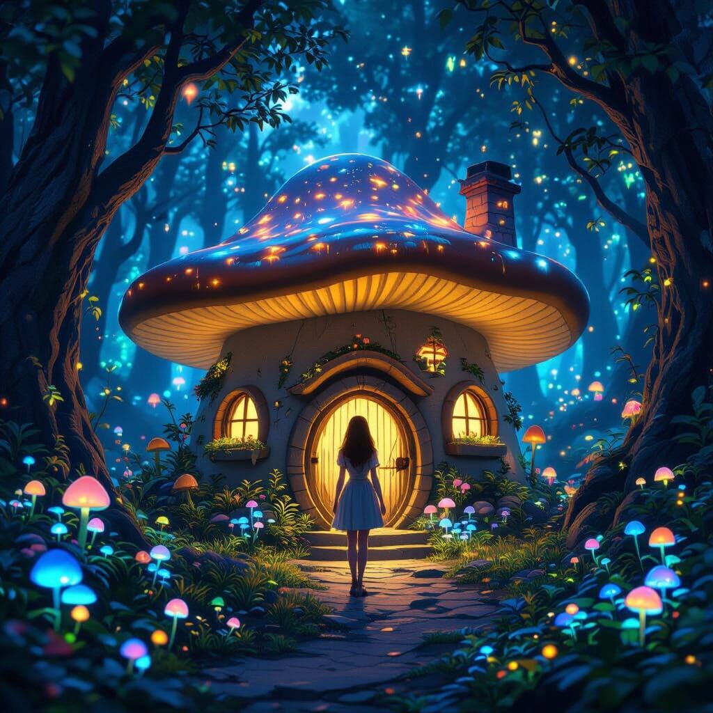 Enchanted Forest Fairy House, Bioluminescent Glow