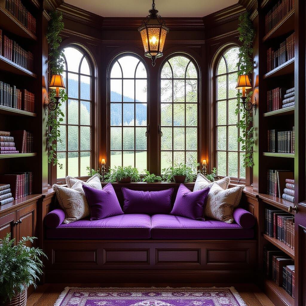 Enchanting Reading Nook with Purple Accents