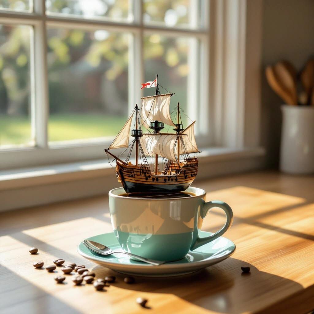 Surreal Coffee Ship Morning in Modern Kitchen