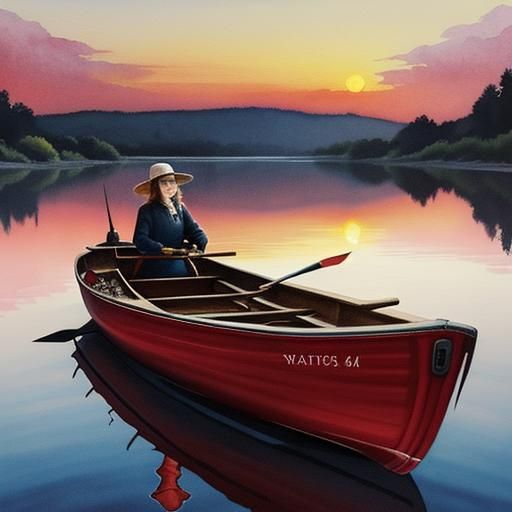 Sunset River Reflection as Watercolor Painting