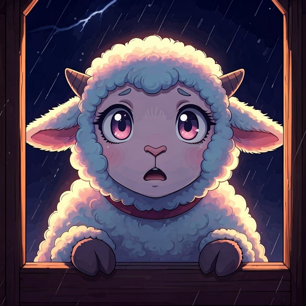 Frightened Rainbow Lamb in Anime Style