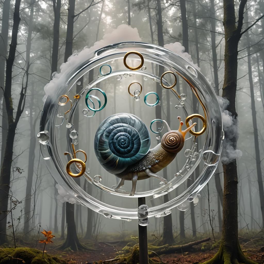 Crystal Snail Leaps Through Olympic Rings in Woods