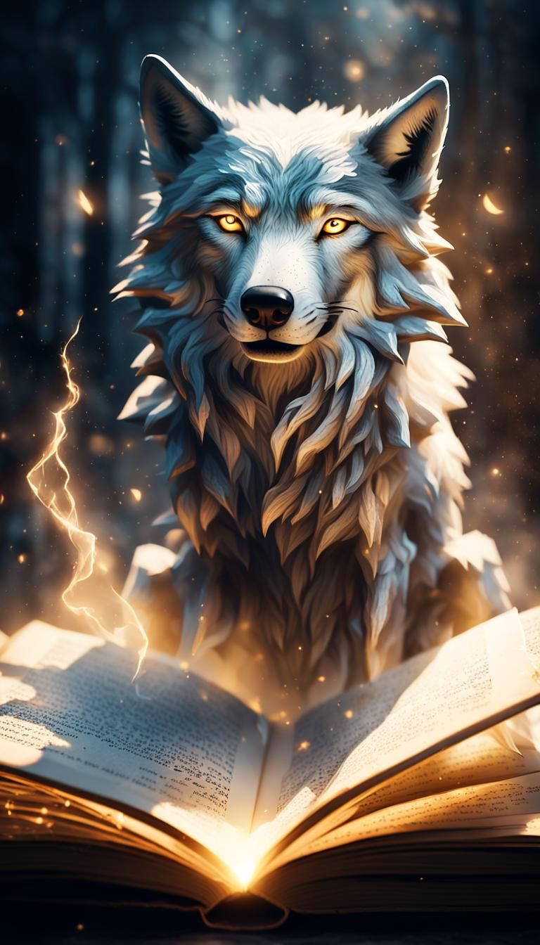 Mystical Wolf Emerges from Magic Book