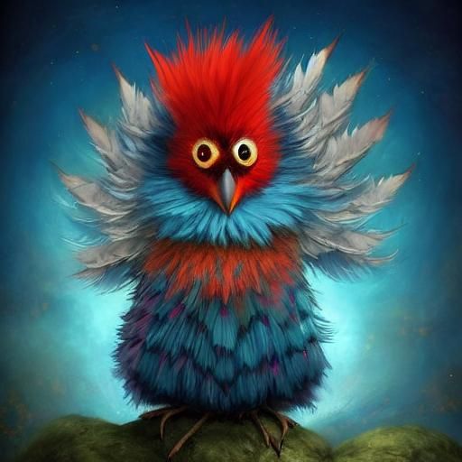 Gothic Punk Baby Bird in a Whimsical Fairytale Scene