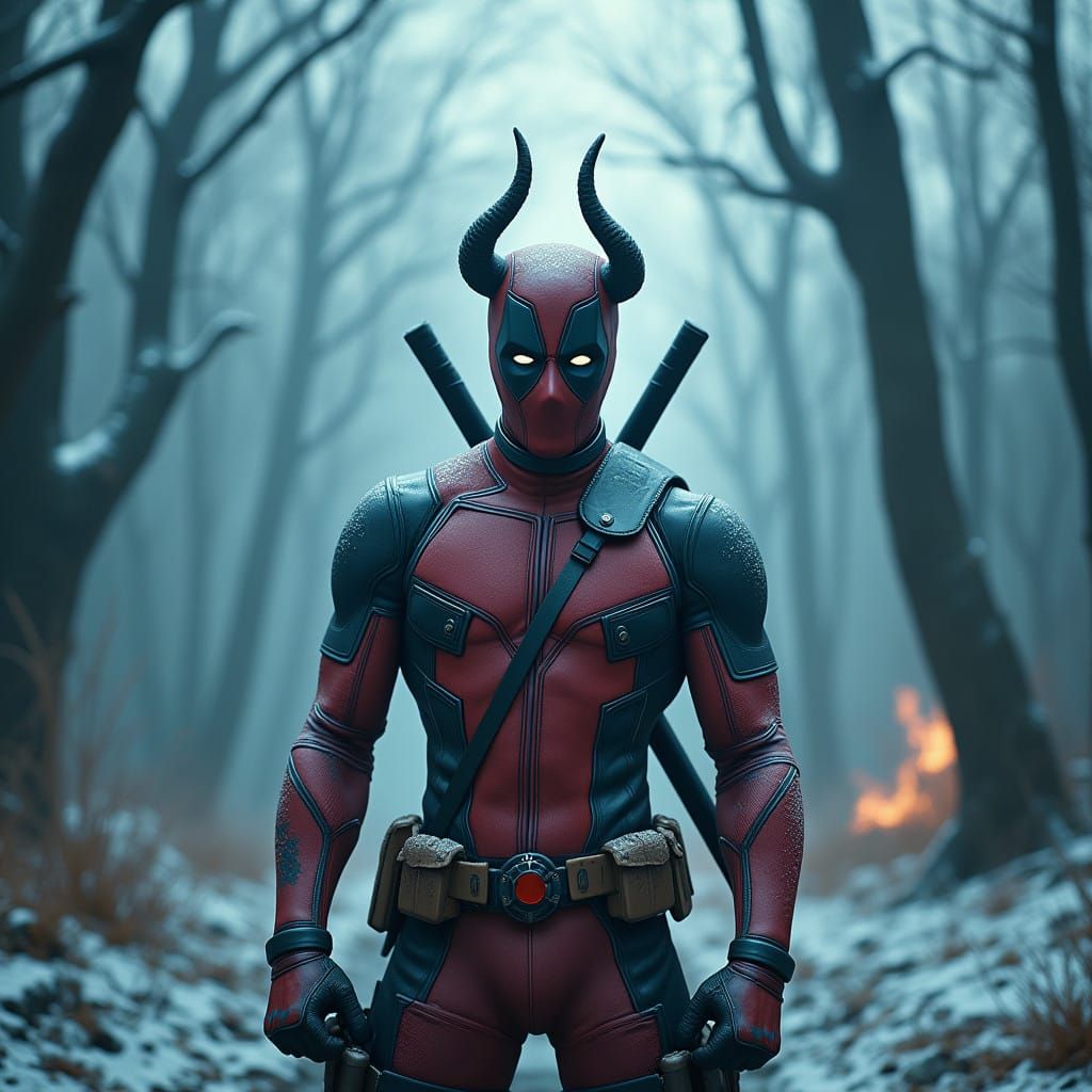 Deadpool in Dark Winter Wonderland with Horns