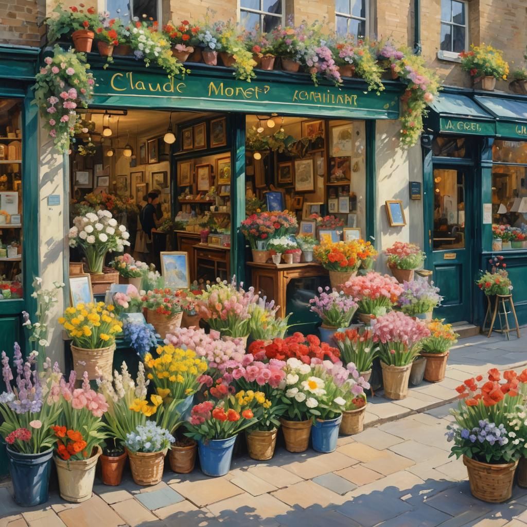 Impressionist London Flower Shop in Pastel Colors