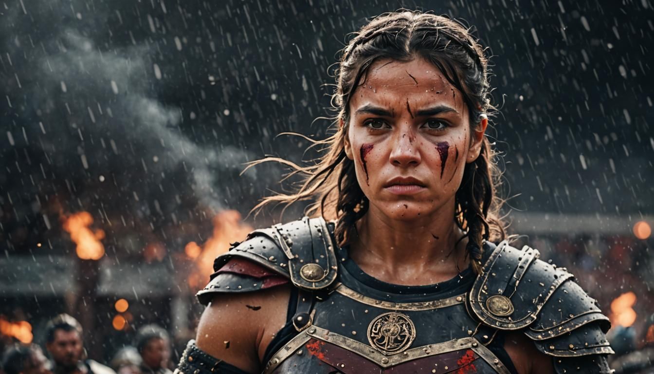 Female Gladiator Portrait in a Snowy Arena