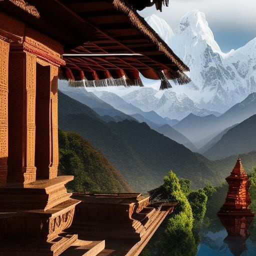 Afternoon Coffee in Nepal: Mountain Landscape Painting