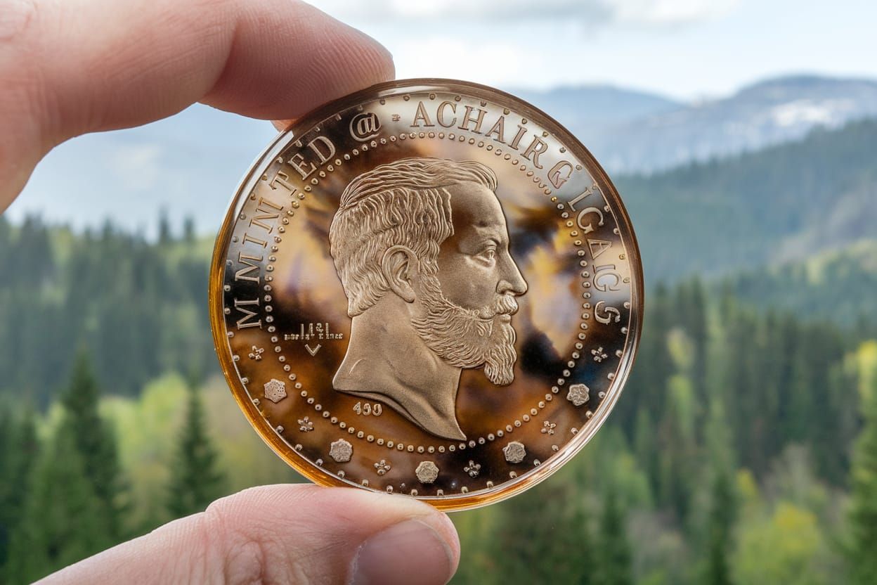 Distorted Landscape Through Glass Emperor Coin