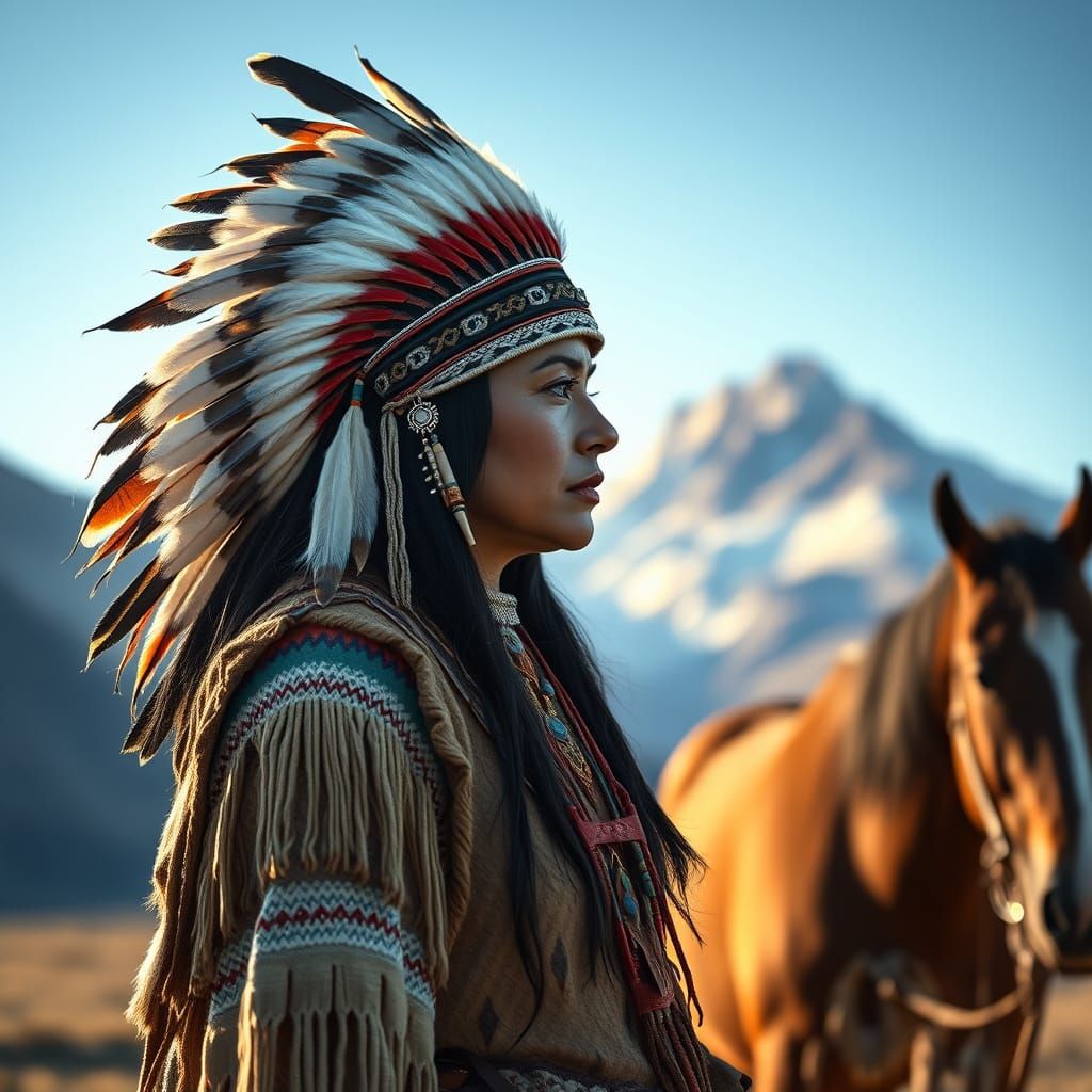 Native American Shaman in Mountain Landscape