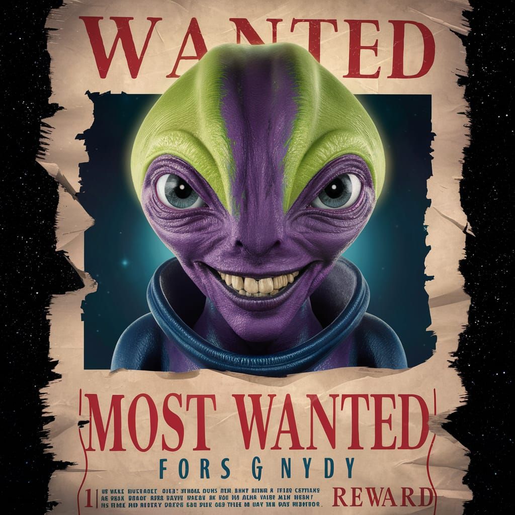 Most Wanted: Lime-Green Alien in Space Poster