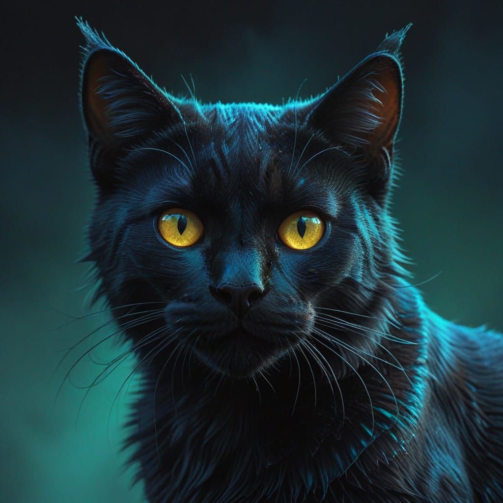 Mystical Black Feline with Yellow Eyes