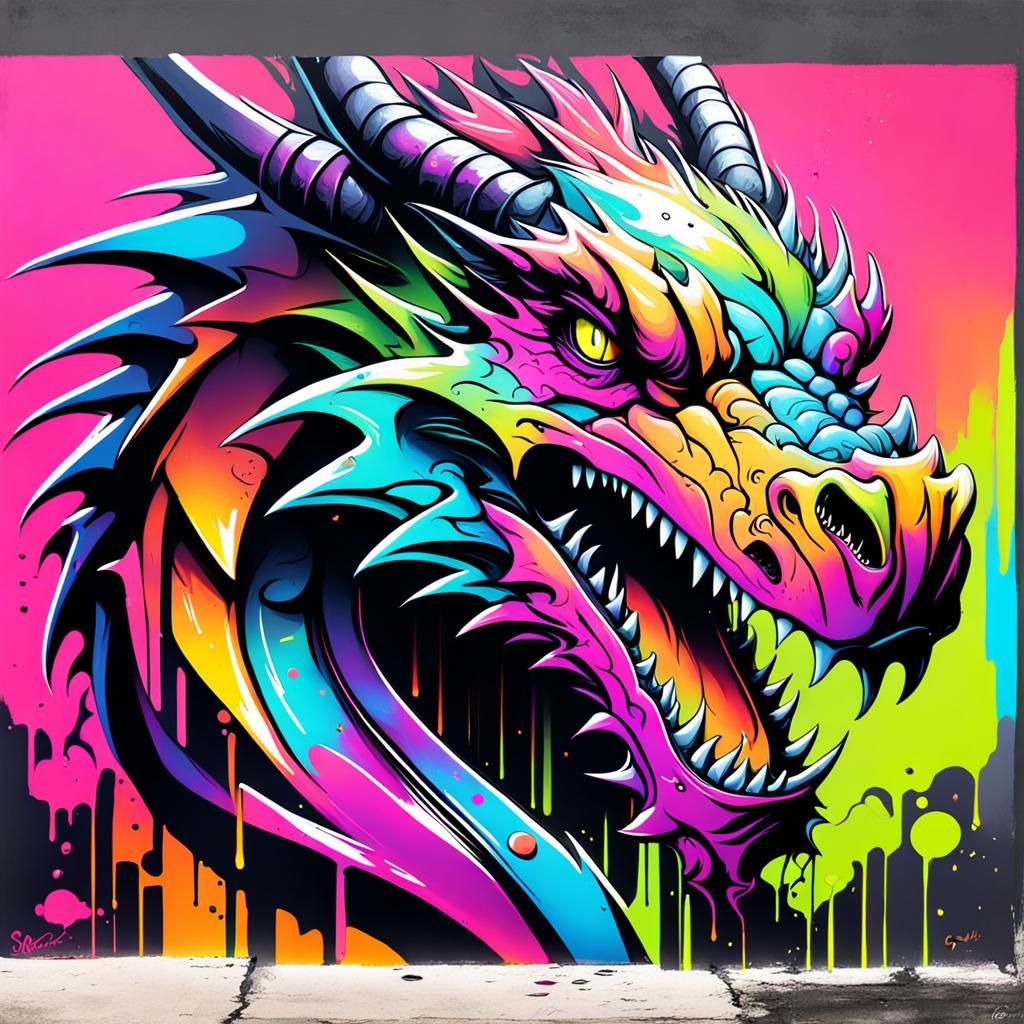 Neon Dragon Graffiti Art in Ultra Quality