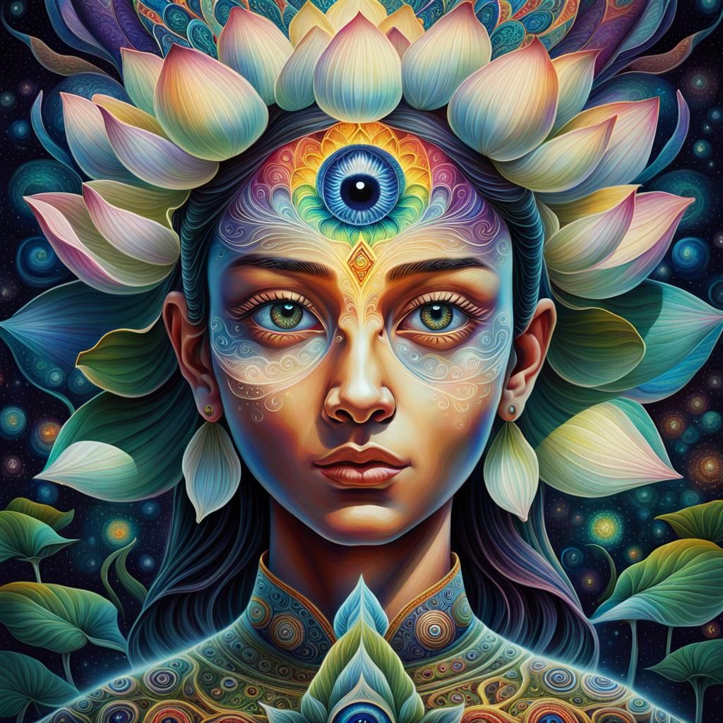 Visionary Art: Blooming Lotus Third Eye Portrait