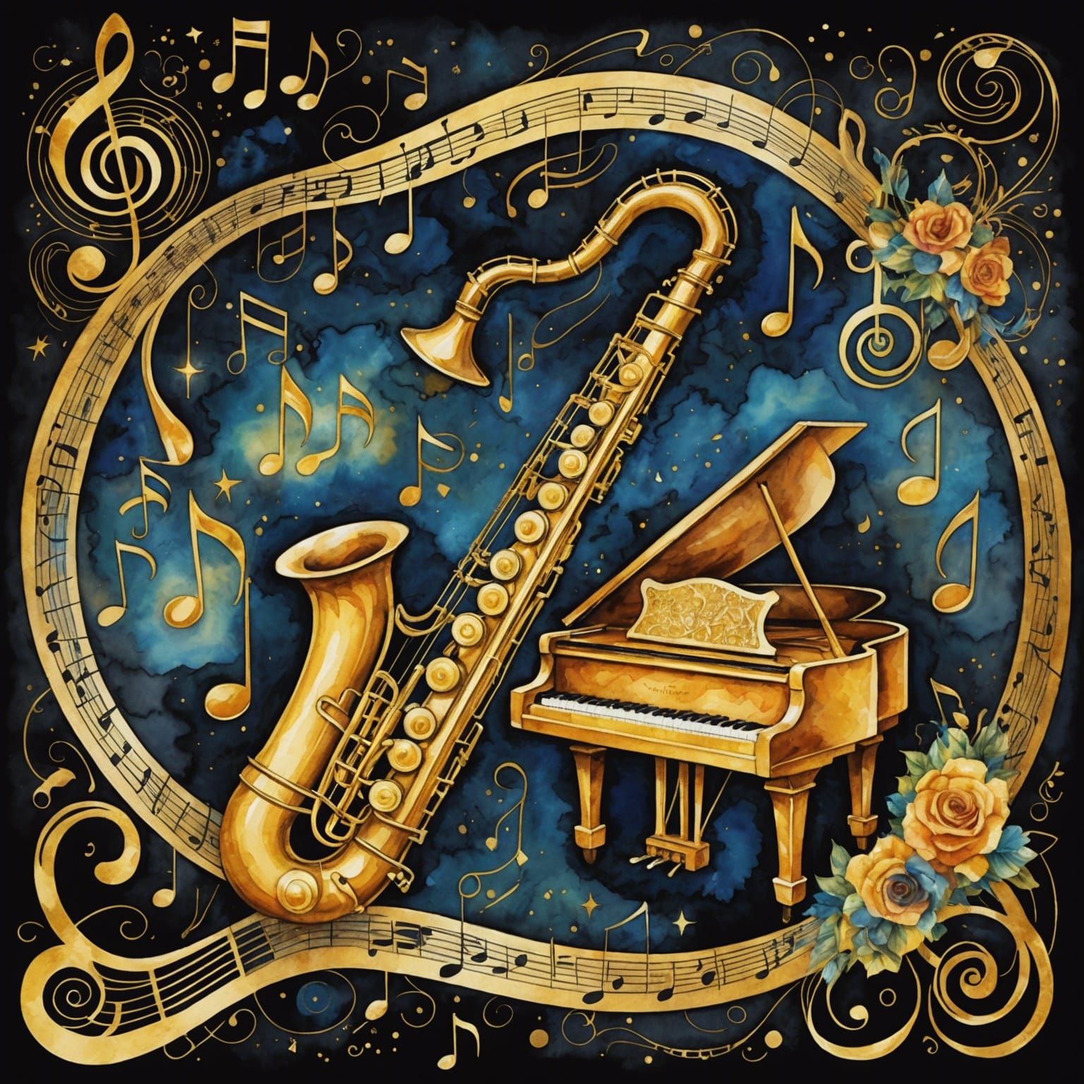 Musical Instruments in Abstract Watercolor Art