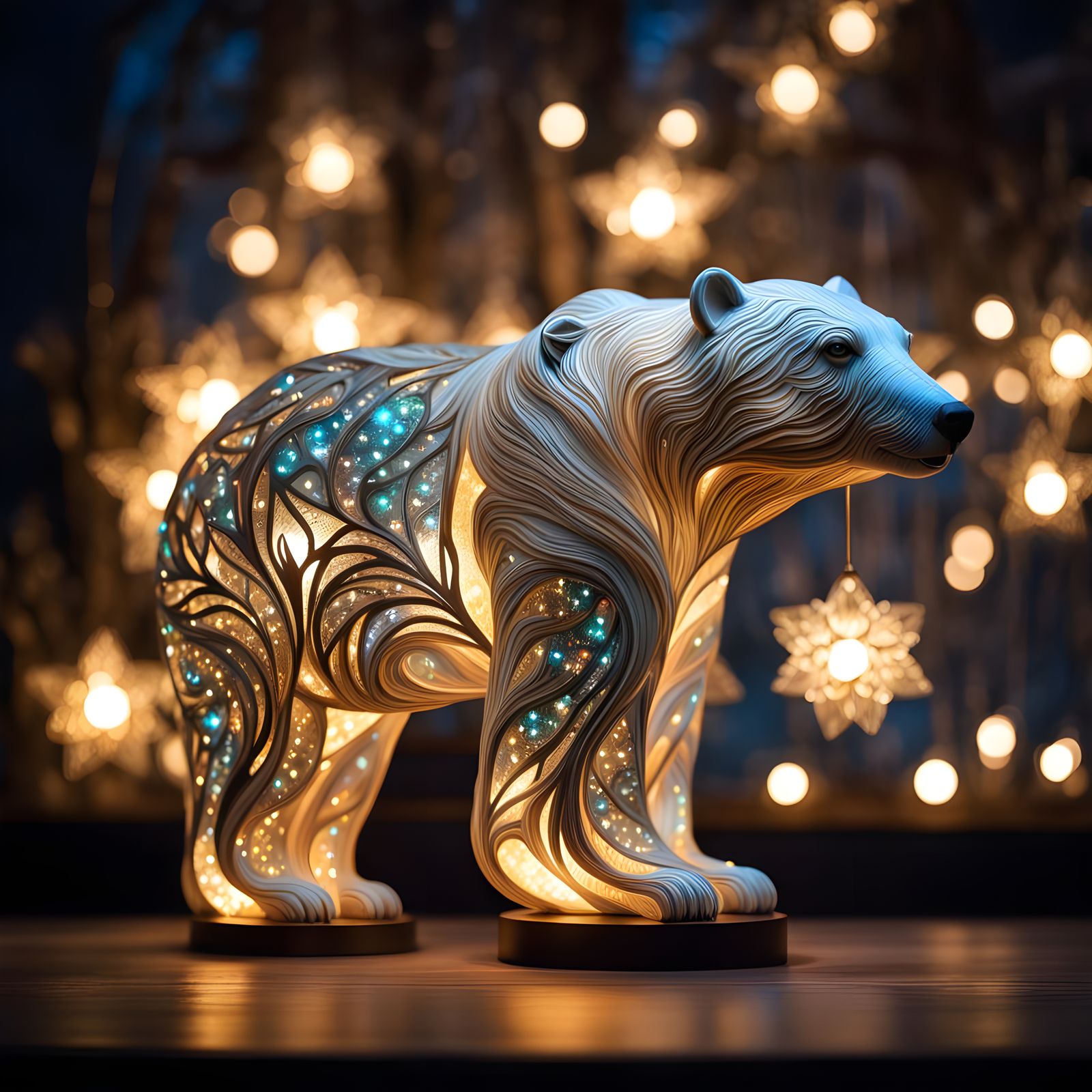 Starlit Crystal Polar Bear Lamp in Fantasy Photo