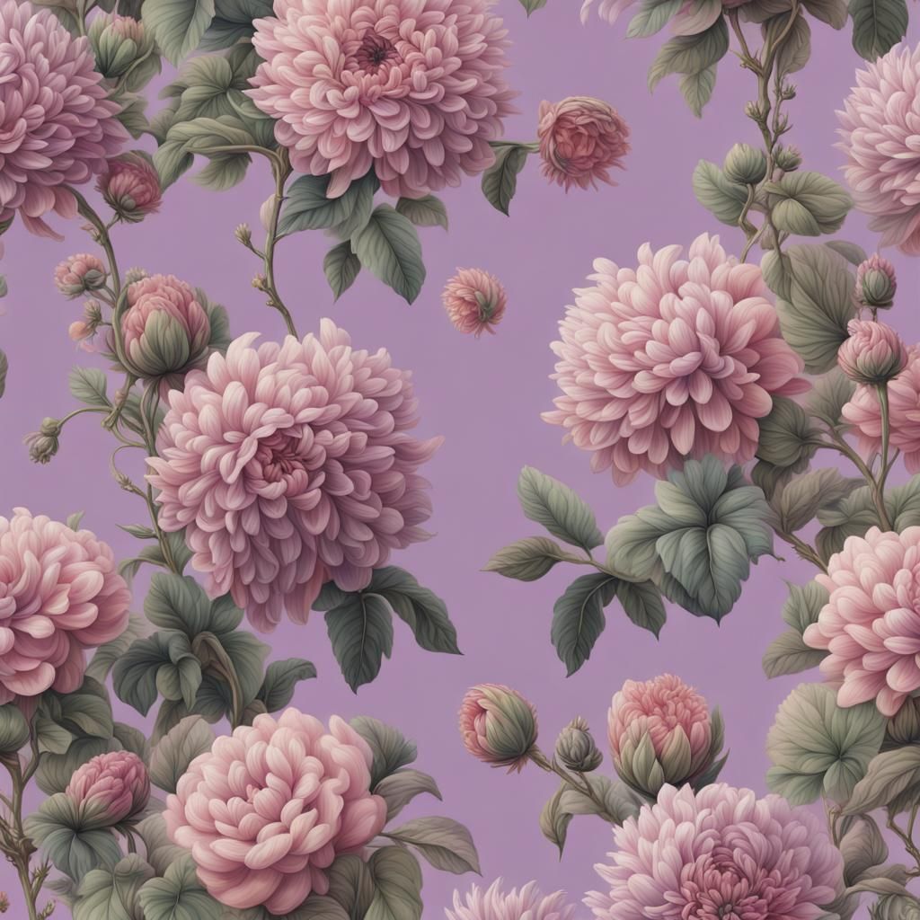 Botanical Wallpaper with Vintage Flowers in Pastel Colors