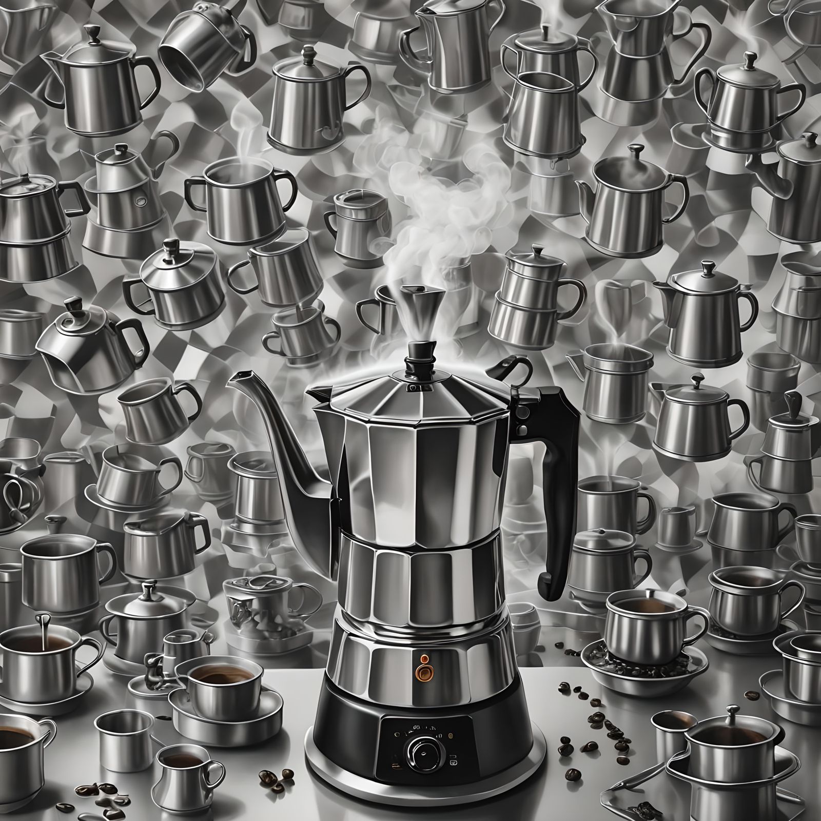 Smoking Moka Express in Escher Style Kitchen