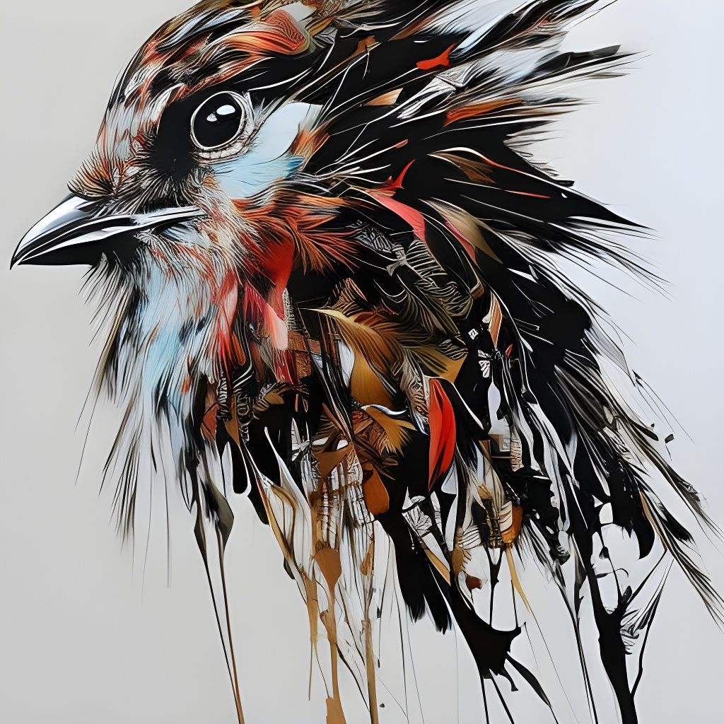 Detailed Inkblot Portrait of a European Robin