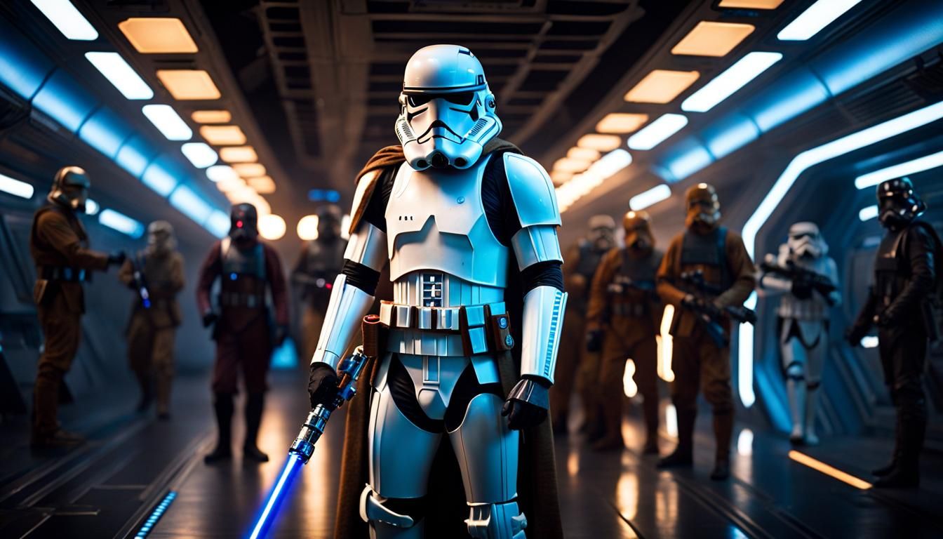 Obi-Wan Kenobi disguised as a stormtrooper on an imperial space station