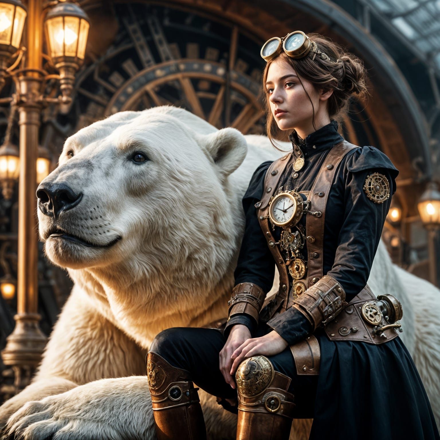 Steampunk Girl on Armored Polar Bear