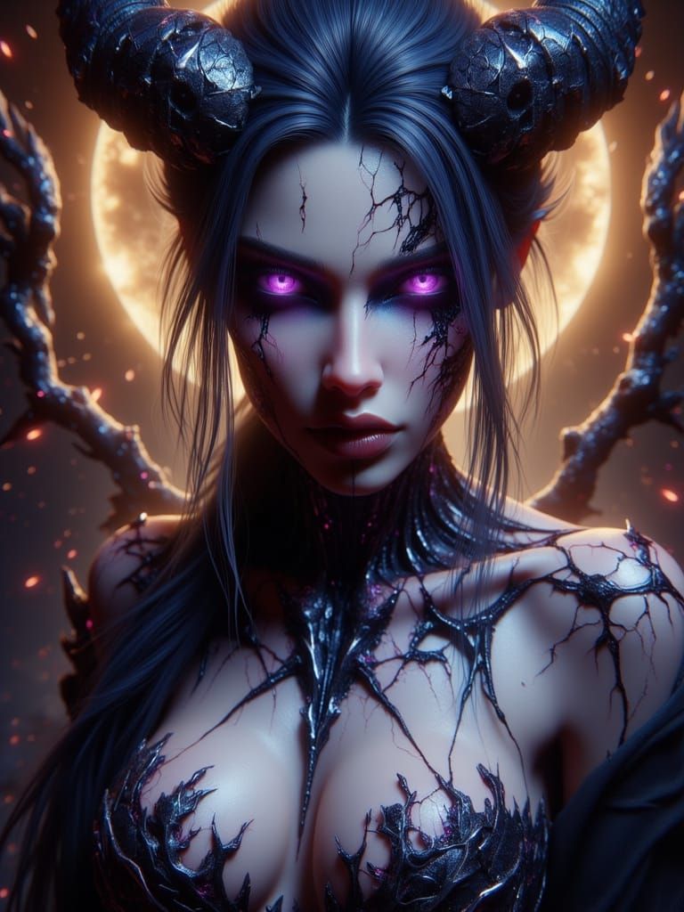 Dark Fantasy Anime Woman with Smoky Soot and Feathers