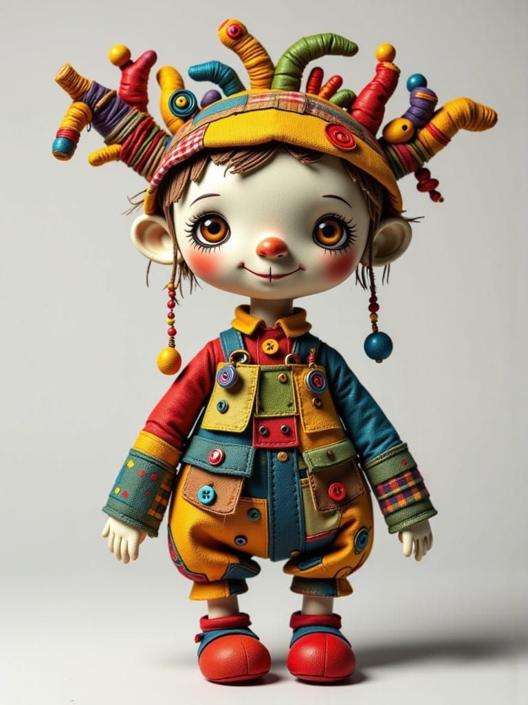 Whimsical Sack Doll in Colorful Patchwork Outfit