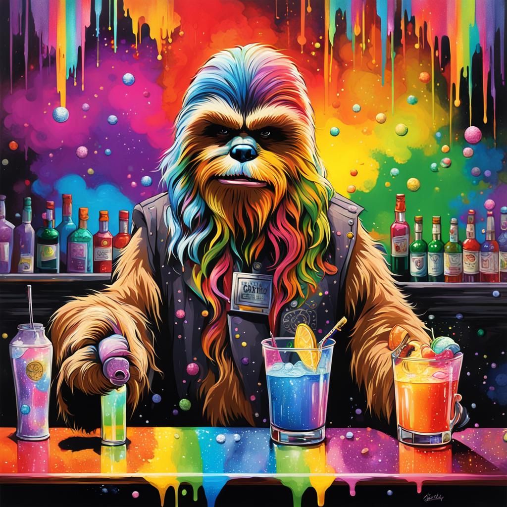 Wookiee Bartender in Rainbow Glitter Graffiti Art