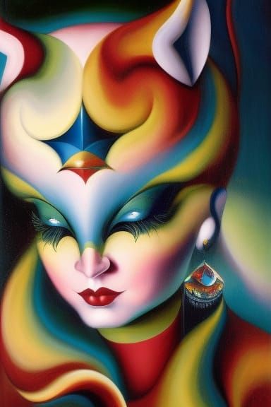 Colorful Fantasy Harlequin Oil Painting