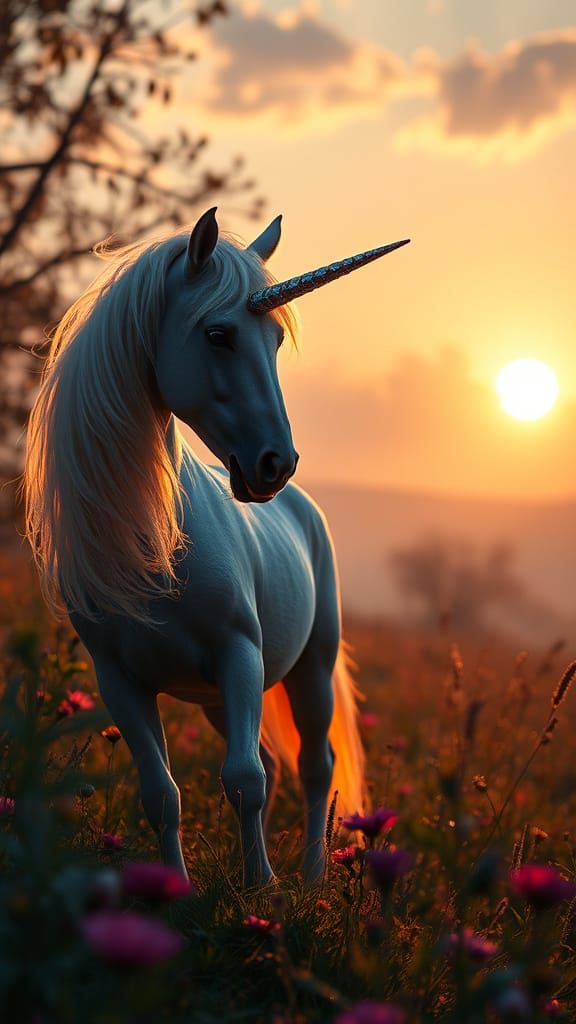 Whimsical, Lifelike Unicorn Amidst a Vibrant Meadow