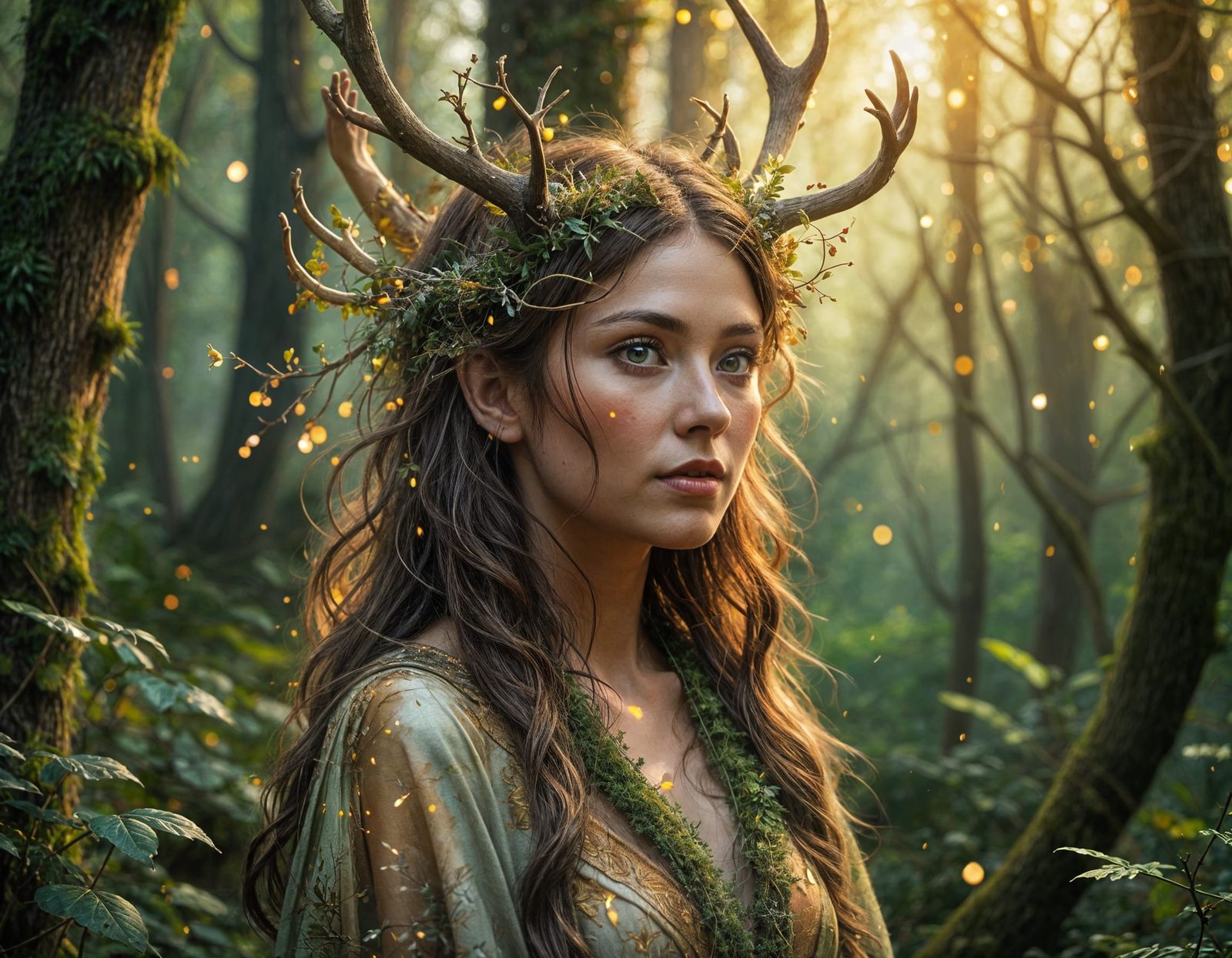 Mystical Woodland Guardian in Fiery Regalia