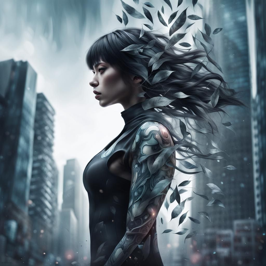 Hyperreal Female Cyborg in Ghost in the Shell Style