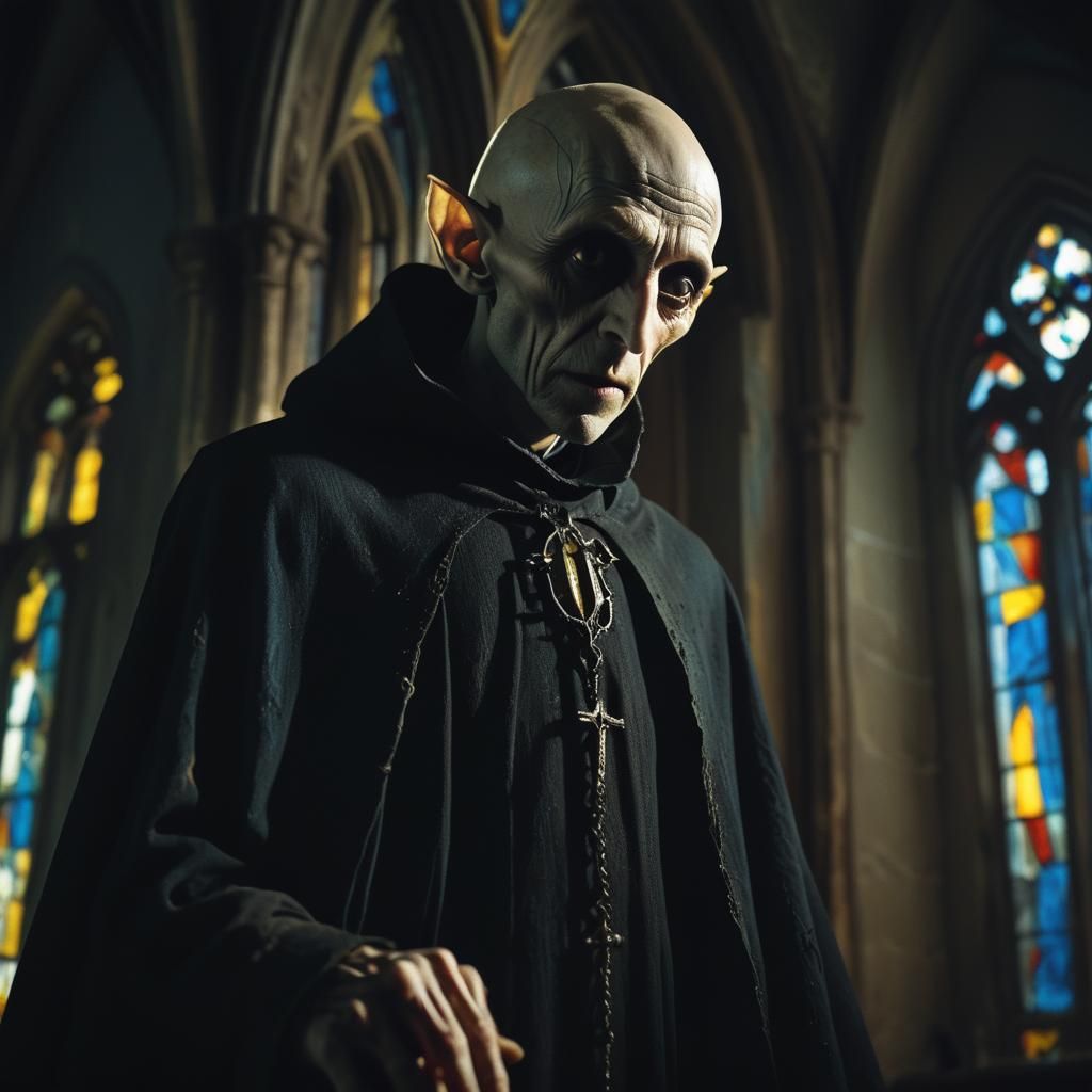 Nosferatu in Dark Church: German Expressionist Horror