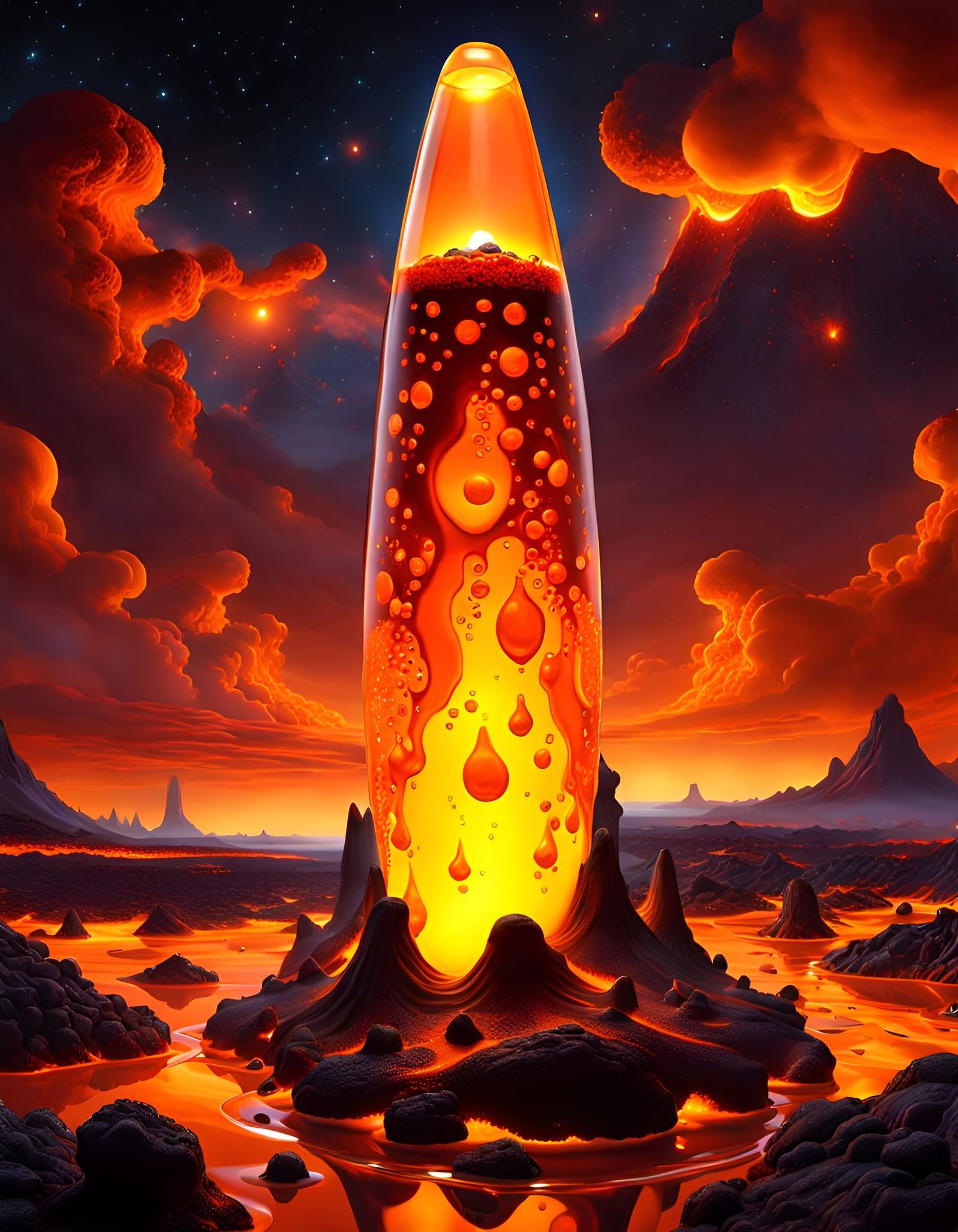 Lava Lamp with Molten Lava in Biopunk Style
