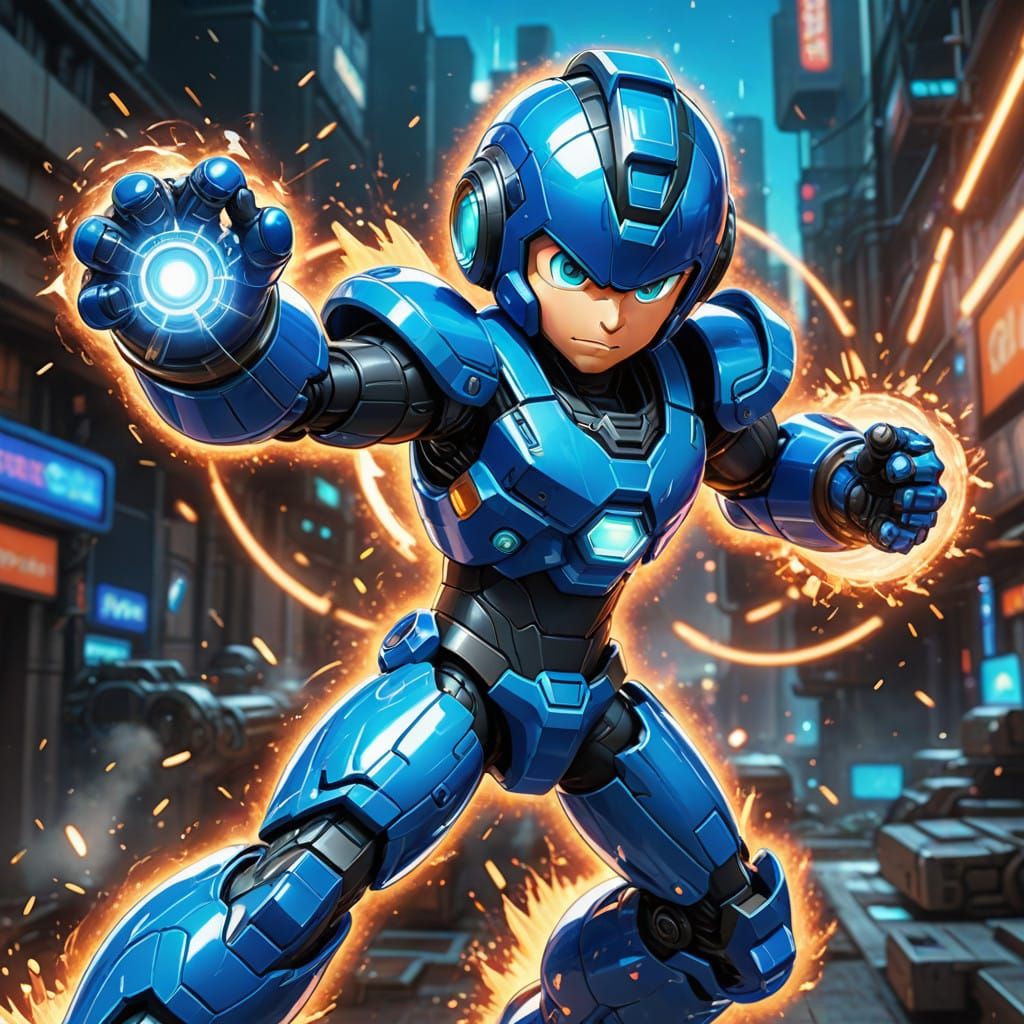 Mega Man in High-Tech Action Pose
