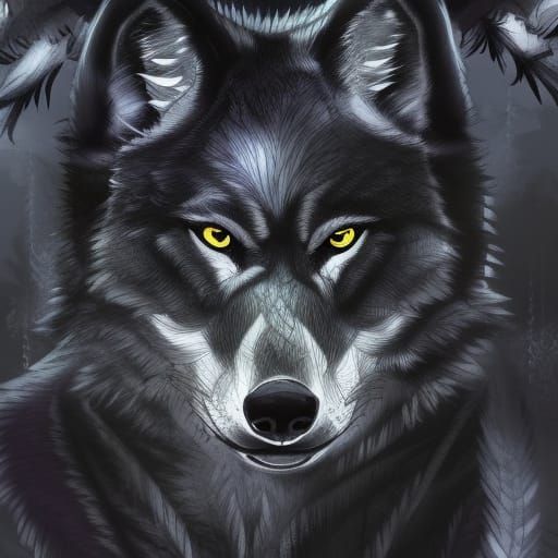 Anime Black Wolf in Den Digital Illustration