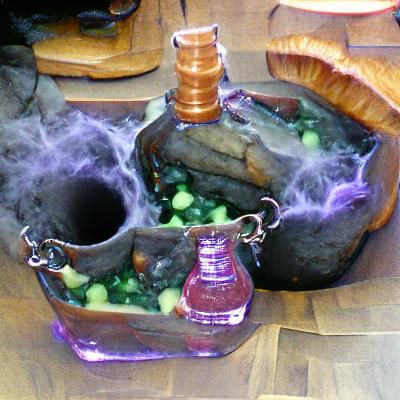Witch's Cauldron and Green Potion Still Life