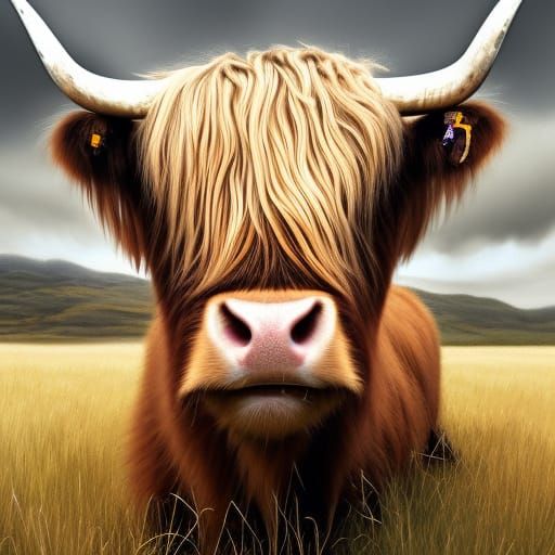 Close-Up of a Cute Highland Cow in Field