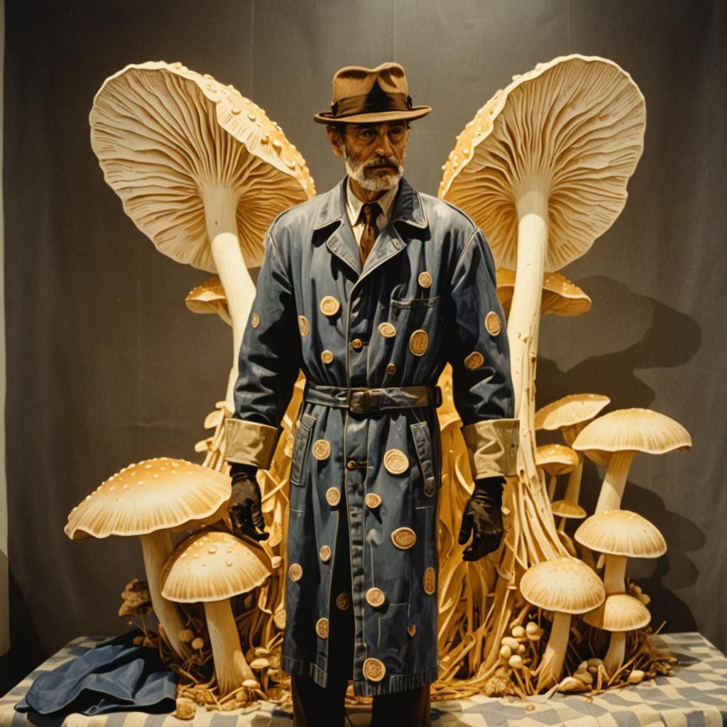 Italian Activists Tend Giant Mushrooms: Linocut Art