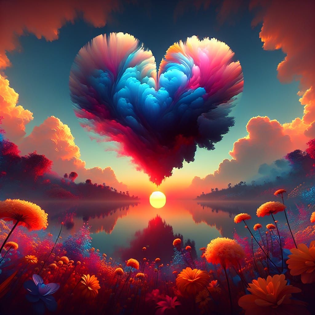 Surreal Heart-Shaped Sunset in Ultra-High Resolution
