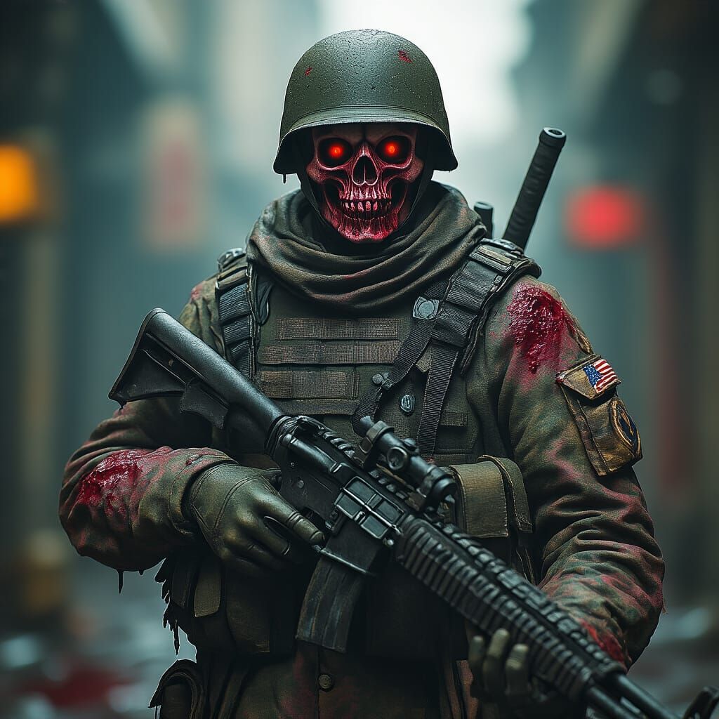 Undead Military Soldier in Detailed Matte Painting