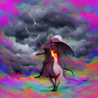 Unicorn Plague Doctor in Hellish Lightning Storm