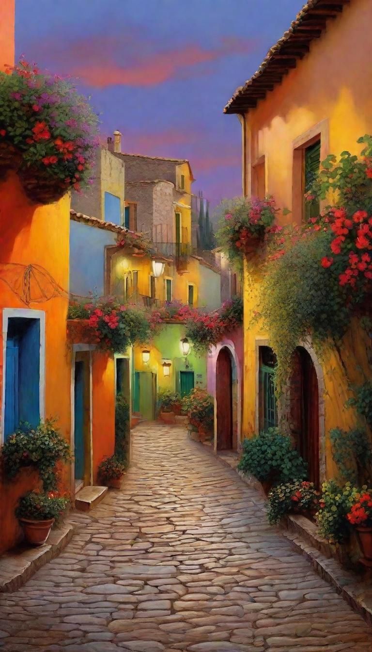 Crete Street Scene with Twilight Glow