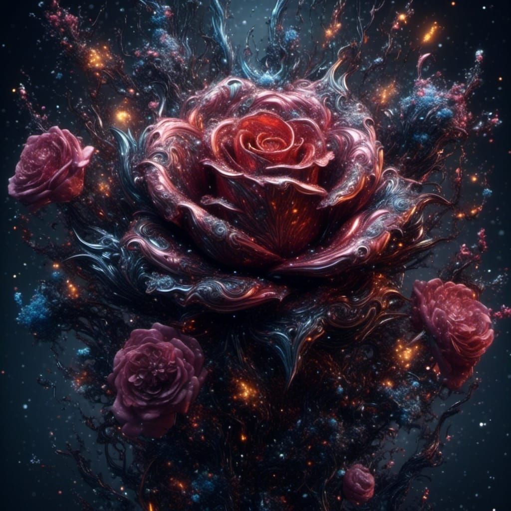 Exploding Blooming Rose: Detailed Matte Painting