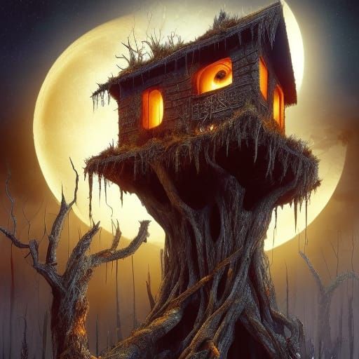 Decaying Birdhouse in Dark Fantasy Style