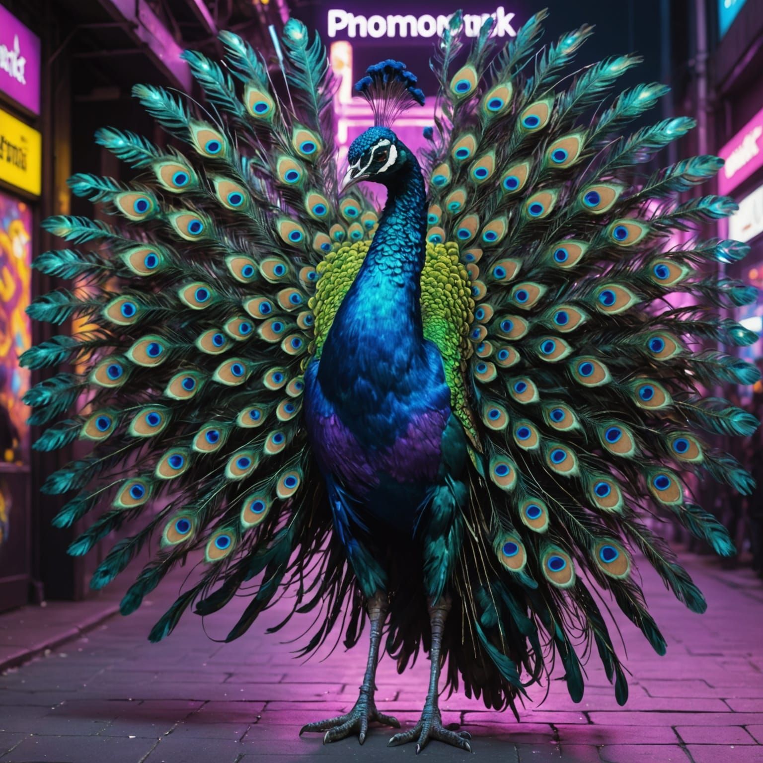 Cyberpunk Peacock Struts Through Psychedelic Dreamscape in H...