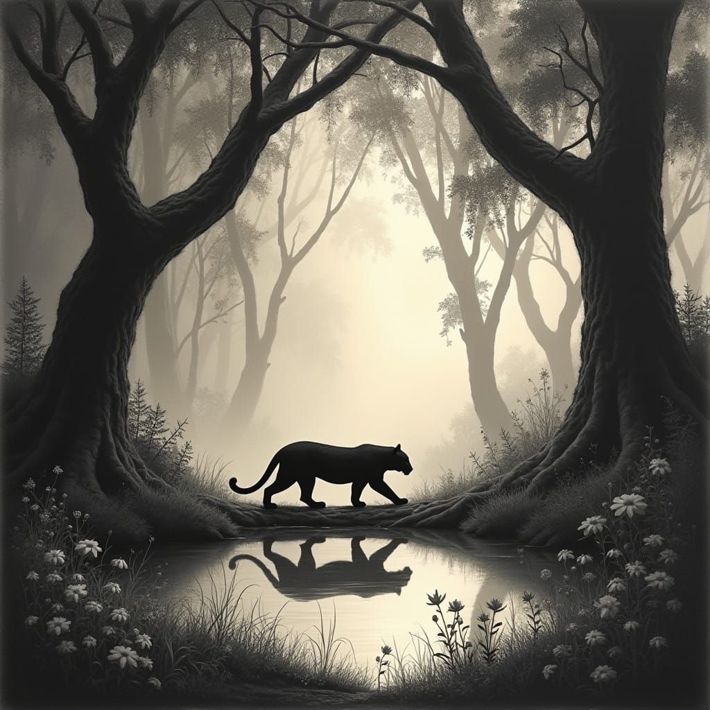 Majestic Jaguar in Serene Dawn Forest Clearing