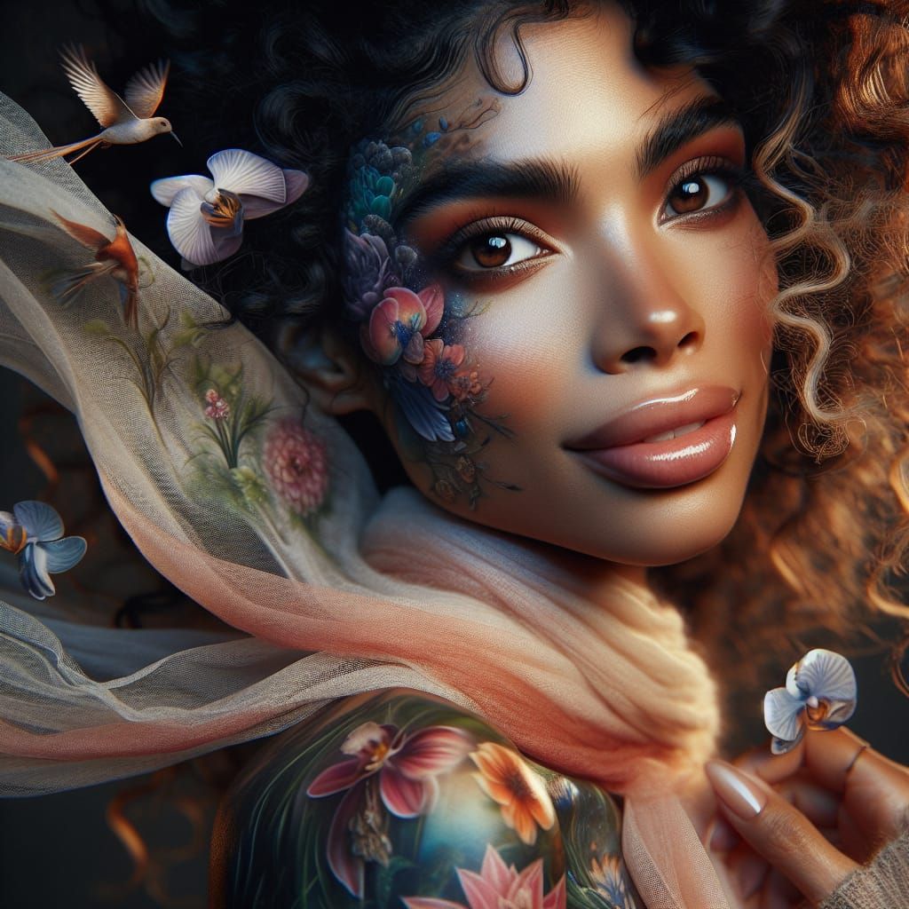 Ethereal Beauty: Woman with Airbrushed Tattoo Art